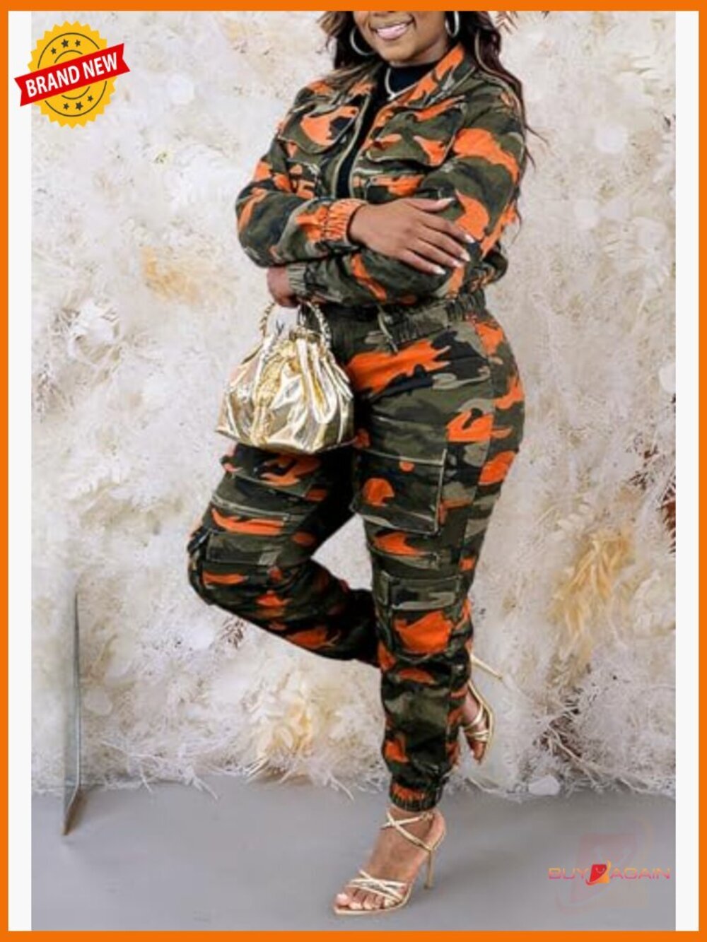 High Waisted Baggy Wide Leg Camo Cargo Joggers Multi Pockets Y2K Army Fatigue - Picture 6 of 7